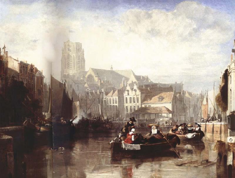 Sir Augustus Wall Callcott View of the Grote Kerk,Rotterdam,with Figures and Boats in the Foreground Germany oil painting art